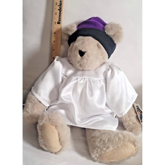 Vintage Vermont Teddy Bear Co Plush White Gown Purple Hat Medium USA 1993 - Picture 9 of 14